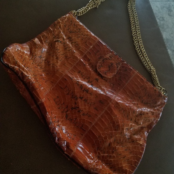 Vintage 70s Snakeskin Purse with Gold Chain - Picture 4 of 4